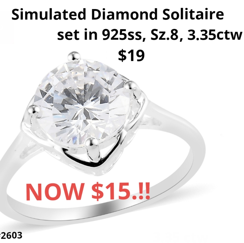 Lustro Stella Simulated Diamond Solitaire ring, sz.8, 925ss